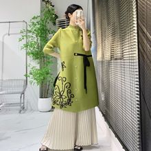 三宅高端洋气妈妈连衣裙新款时尚褶皱中年大码女装减龄开衫抖抖裙