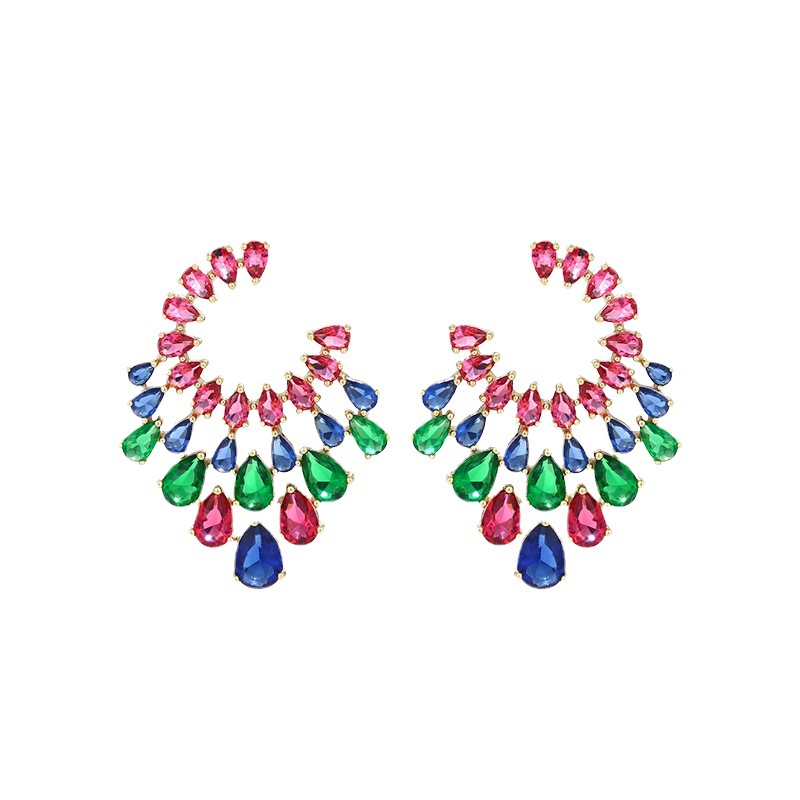 Xuking joyería de imitación de color tesoro serie elegante pendientes al por mayor en forma de gota artificial joya con incrustaciones de comercio exterior pendientes transfronterizos