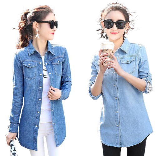 Cross-border factory wholesale denim shirt for women, new long-sleeved denim shirt, versatile denim top, designer-inspired jacket.