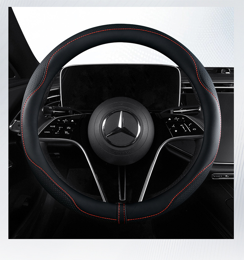 Napa Leather Car Steering Wheel Cover, Universal for All Seasons, Ultra-Thin Anti-Slip Handlebar Cover for Men and Women, Fully Perforated Breathable Protective Cover