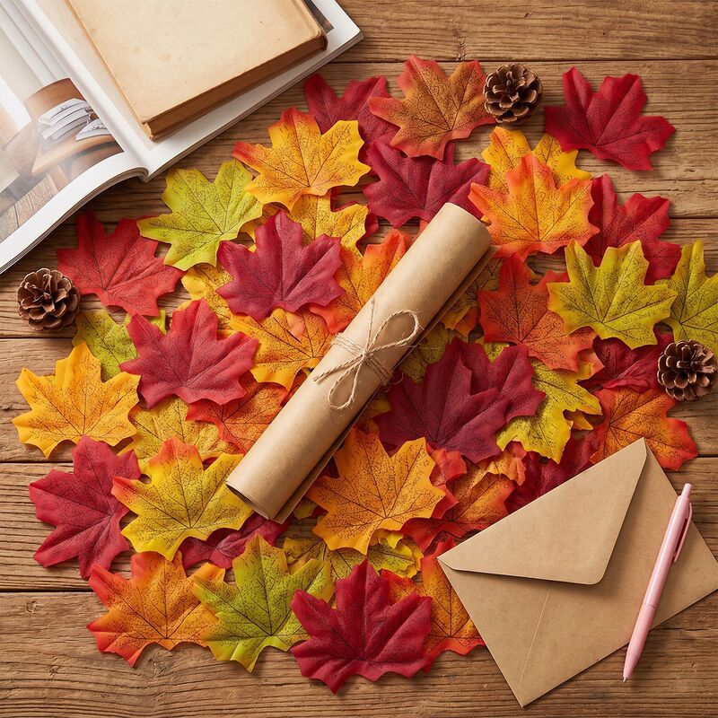 Artificial simulated maple leaves, 8cm mixed colors, for weddings, flower arrangements, Halloween party supplies, photography props Artificial simulated maple leaves, 8cm mixed colors, for weddings, flower arrangements, Halloween party supplies, photography props