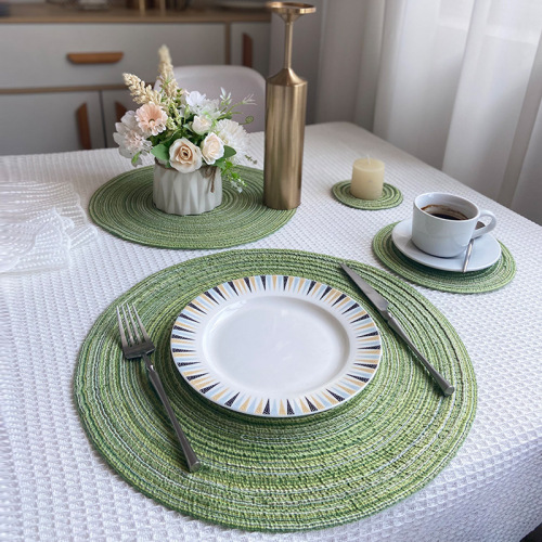 Cross-border woven round anti-slip anti-scald cotton fabric placemat Western restaurant table heat insulating mat household cup mat bowl mat wholesale