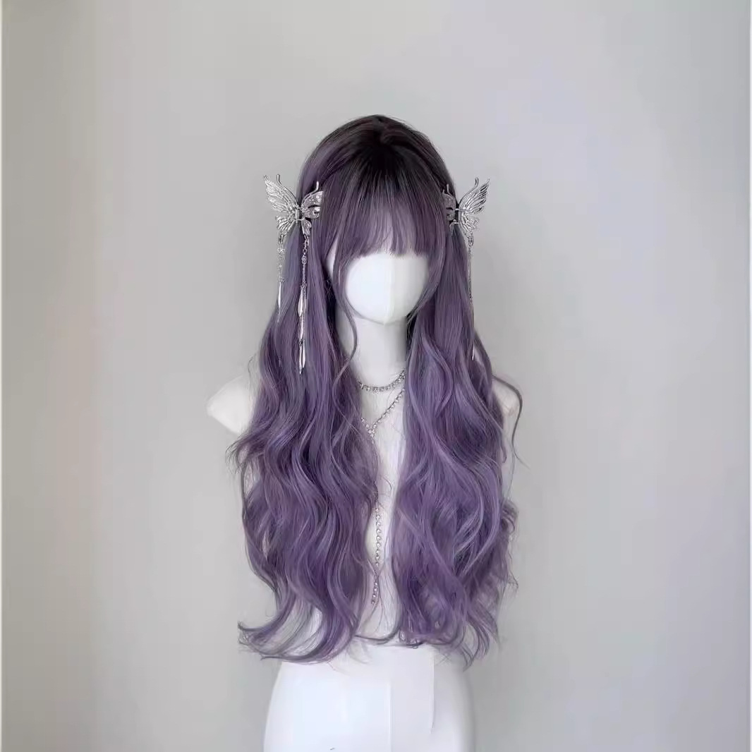 פאת Koni [Wisteria] פאת קוספליי עם ראש מלא סגול ארוך גלי