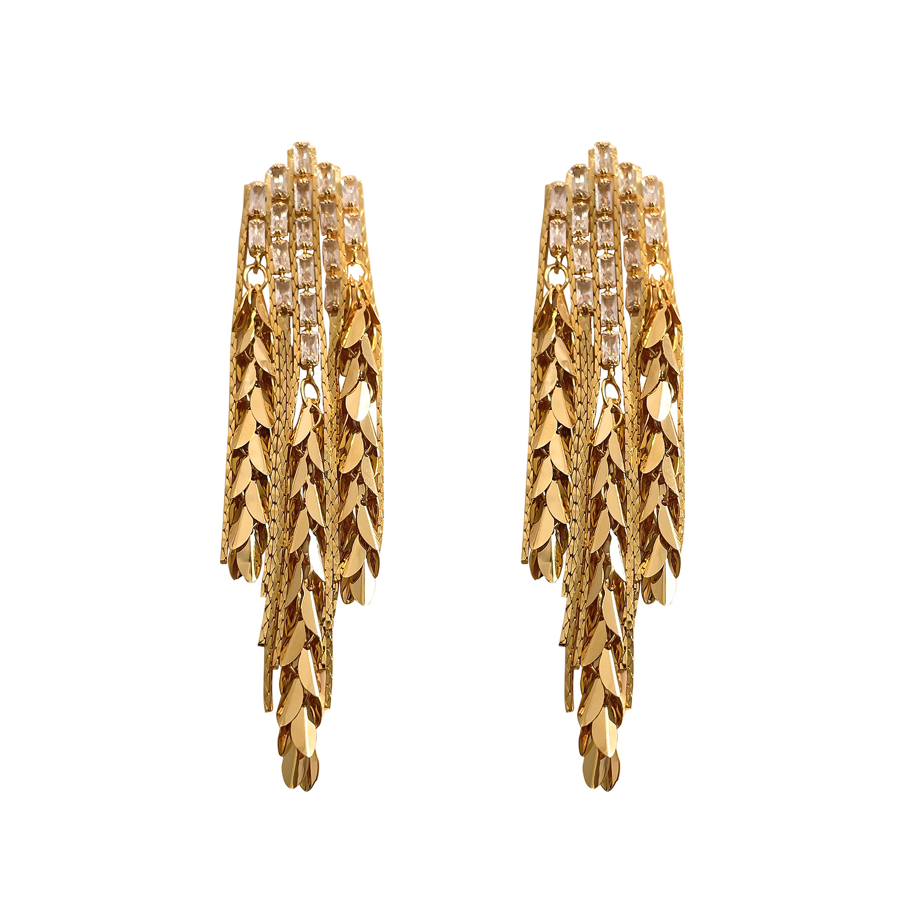 Designer Clip-earrings With Wheat Ear And Leaf Tassels Gold Silver_voghion.com