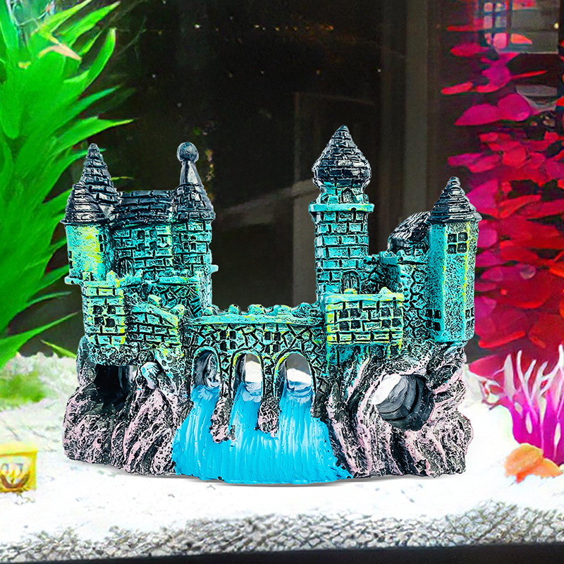 Tanque de peces decoración acuario paisaje decoración diseño casa escape casa estilo europeo Castillo Antiguo Real pequeño castillo