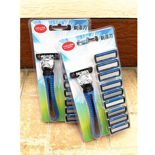 Wholesale stainless steel 6-layer razor blade old-fashioned manual men's shaving razor blade 1 holder 9 blades
