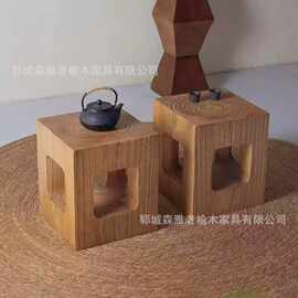 实木凳子方形树墩摆件民宿风原木小墩子老榆木矮凳树桩角几边几