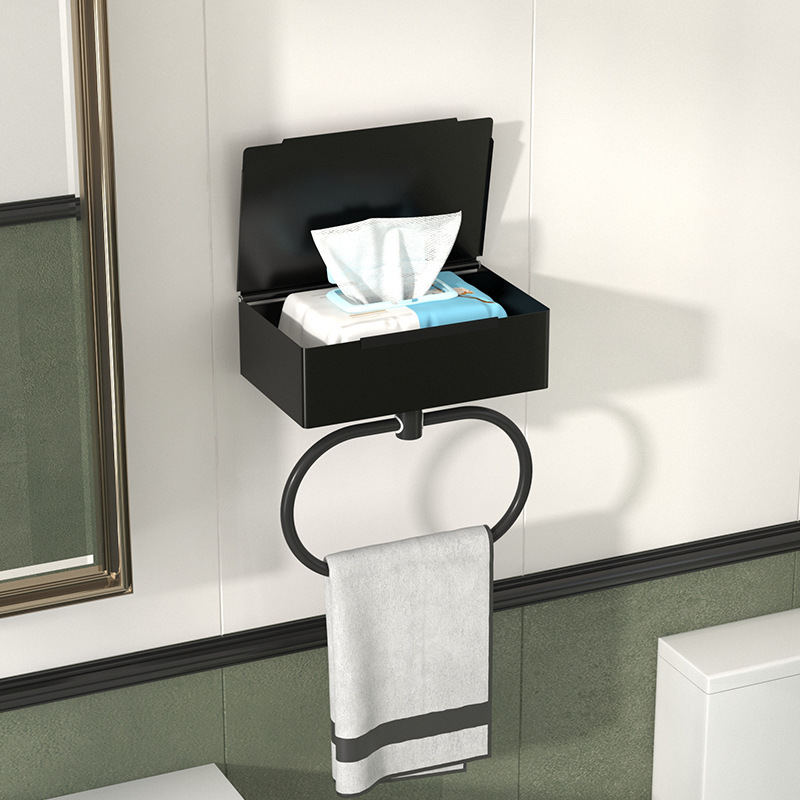 Bathroom cross-border wall-mounted towel ring with storage tray wet tissue storage box multi-functional toilet toilet wall