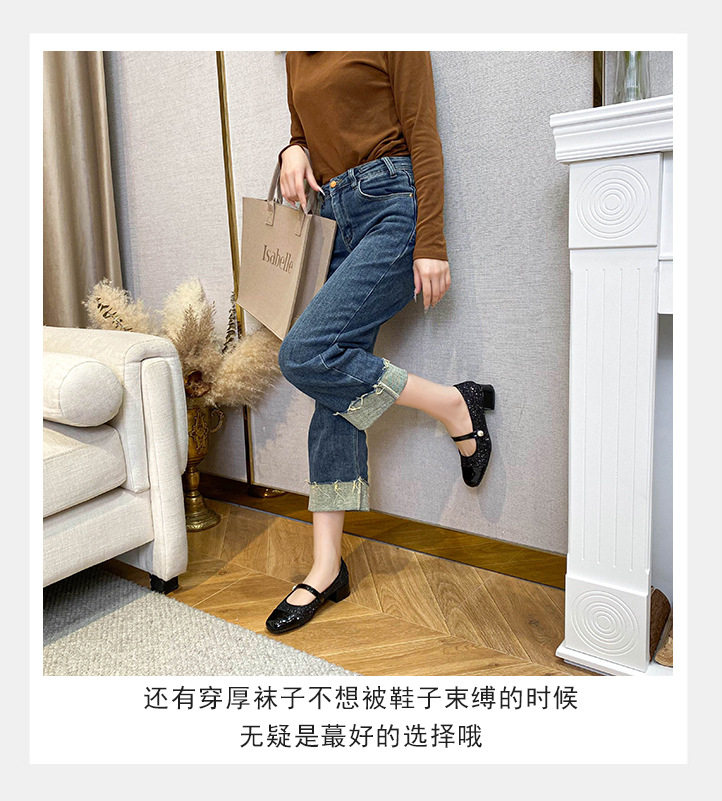 Giày Mary Jane nữ mũi vuông quai ngang gót thô 3-5 cm — Màu mơ, Màu đen chi tiết 9
