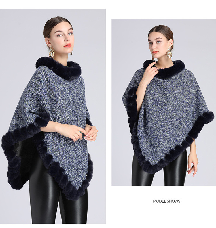 Stickad tröja i plusstorlek med fleece och tjock pälskrage_voghion.com