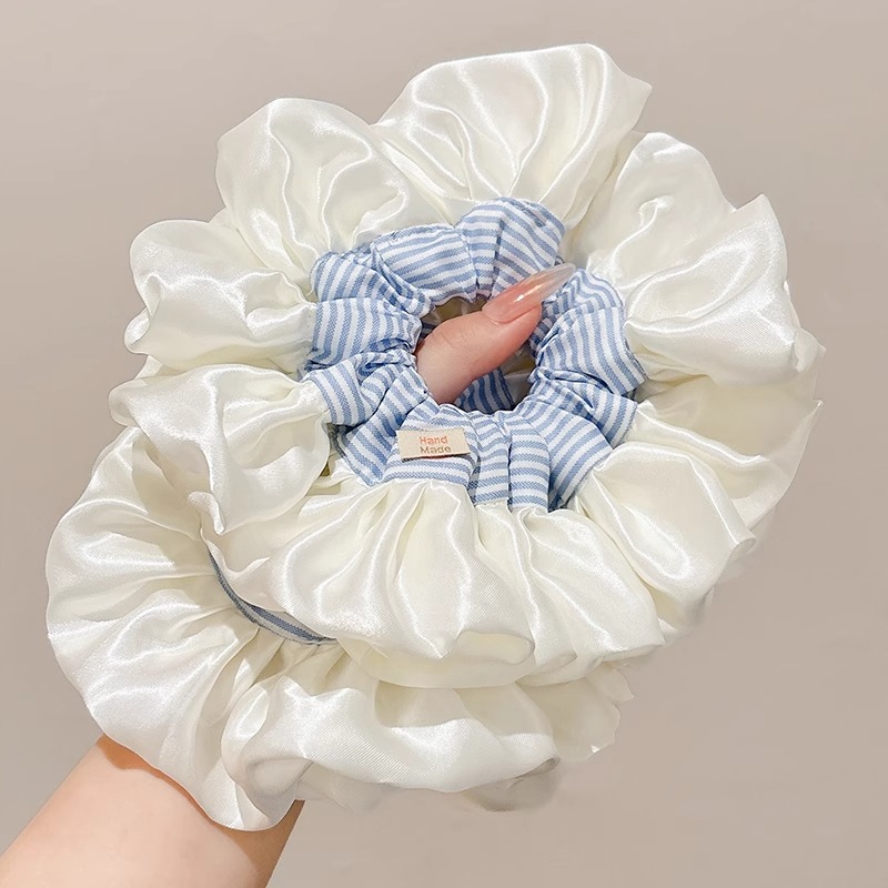 Ballet coreano crema satén rayas azules collar de cabello intestino grueso mujer sensación alta cuerda de cabello cuerda de cabeza duradera