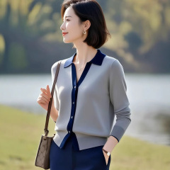 今年流行的polo领针织衫2025年女装秋季新款气质韩版撞色翻领上衣