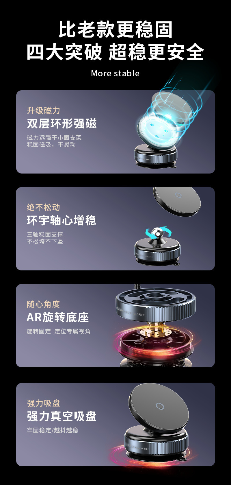 Cross-Border Desktop Lazy Stand with Vacuum Suction and Magnetic Attachment, New Car Phone Holder, Navigation Car Mount, Wholesale