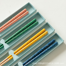 日本进口高档母贝实木筷子日式尖头防滑筷乔迁餐具礼盒四季木筷