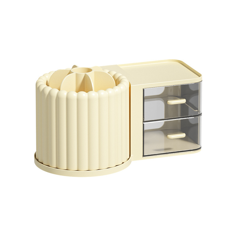 Caja de almacenamiento de cosméticos de lujo ligero, escritorio de tocador, estante de almacenamiento de productos de cuidado de la piel, escritorio de almacenamiento y acabado, bolígrafo giratorio pequeño