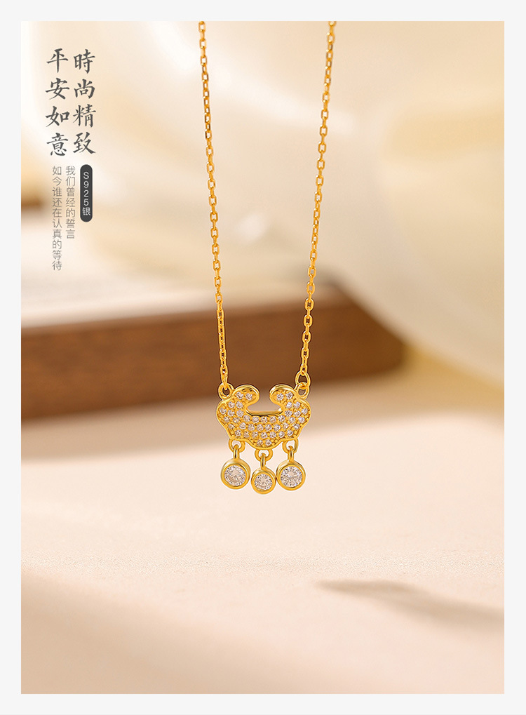Bộ trang sức mặt dây chuyền bạc S925 cao cấp, khóa Như Ý sáng bóng — Mẫu bạc chi tiết 2