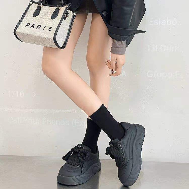 厚底黑色老爹鞋2025新款女鞋秋冬季运动鞋松糕面包鞋百搭增高板鞋