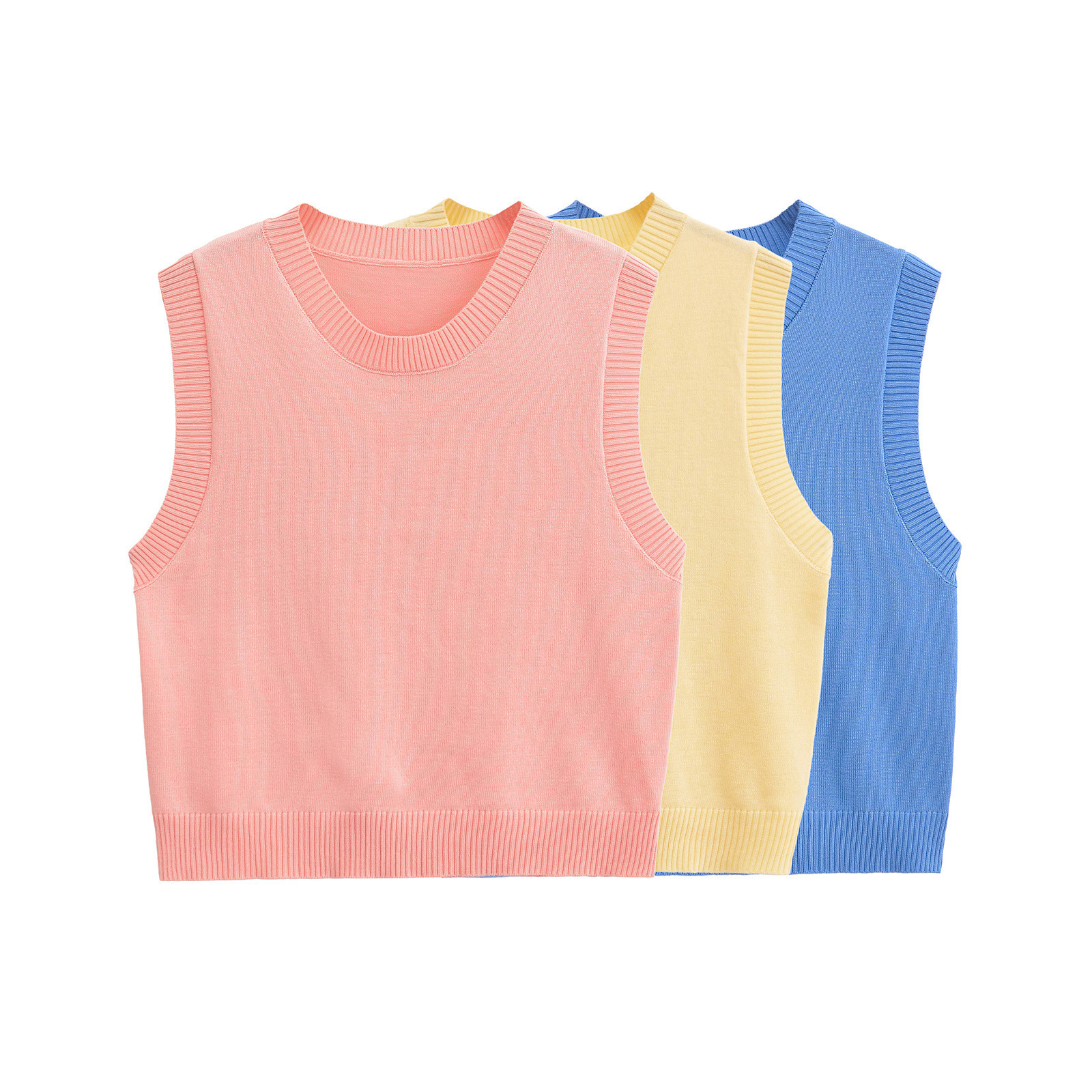 Damenbekleidung Herbst 2024 neue Weste Rundhals ärmelloses einfaches Strickoberteil_voghion.com