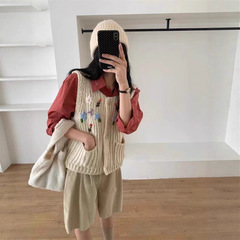 韩系绣花无袖针织毛衣马甲开衫女秋季设计感小众内搭保暖洋气上衣