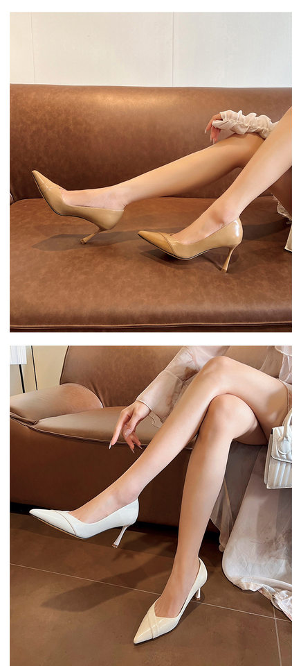 Giày cao gót nữ mũi nhọn gót nhọn 6–8 cm phong cách tối giản công sở — Màu kaki, Màu trắng be, Màu đen chi tiết 11