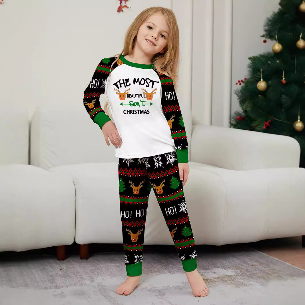 Vánoční rodinné šaty s potiskem vánočního Santa Jelena a sněhové vločky s písmenem Santa_voghion.com