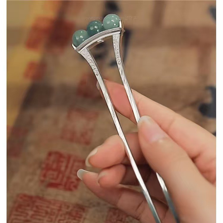 新中式串珠发簪复古国风温柔清雅气质发钗盘发汉服旗袍簪子配饰女|undefined