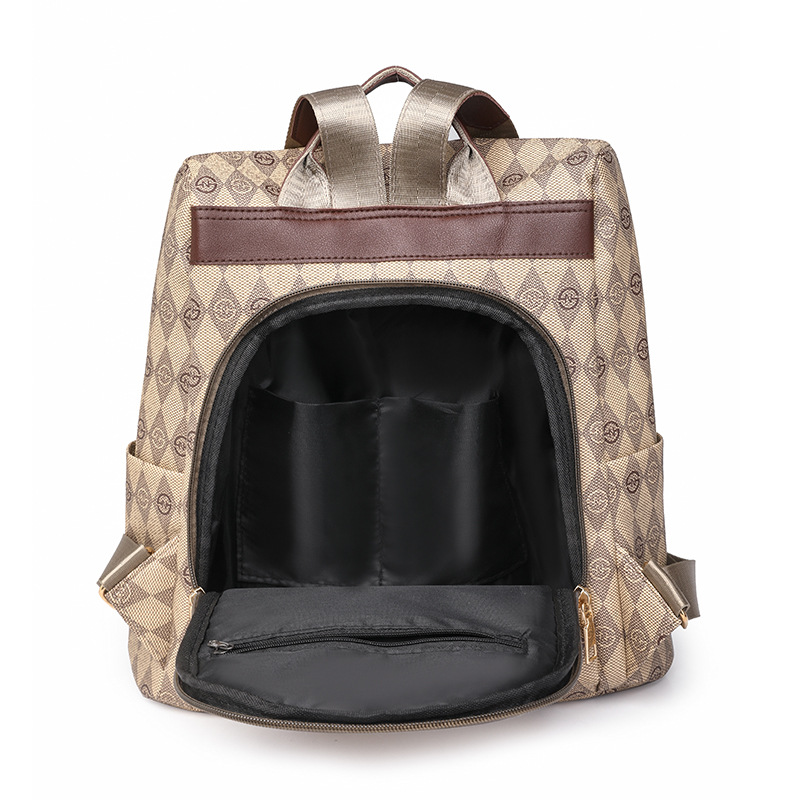 2024 nueva mochila con estampado de rombos para mujer, moda de moda, mochila de viaje antirrobo retro de gran capacidad