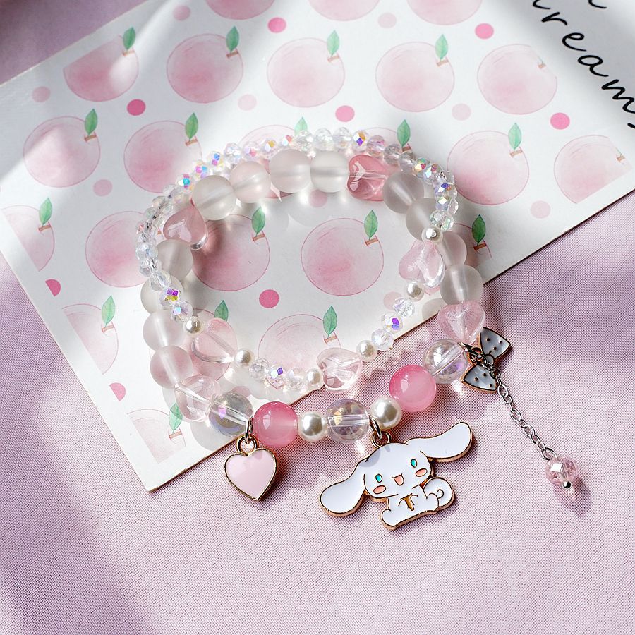 thumbnail image 1 of Versión coreana de Mori, pulsera de perlas con cuentas de cristal de doble capa, cuerda de mano para estudiante, colgante de flor con lazo de perro canela, decoración de mano, estilo feliz uno, 1 of 2