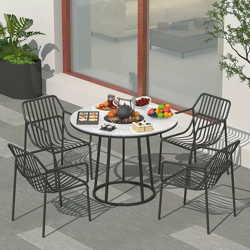 户外大理石围炉煮茶烧烤炉多人室外桌椅庭院休闲餐桌家用院碳烤架