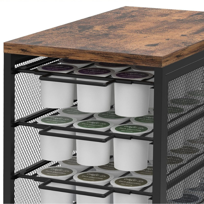 Estación de cápsulas de café de madera almacenamiento de cápsulas K taza estante de almacenamiento con cesta deslizante almacenamiento de oficina