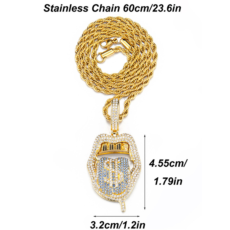 Pendentif Hip Hop créatif et minimaliste, tête de mort en diamant, grande langue, Design Dollar_voghion.com