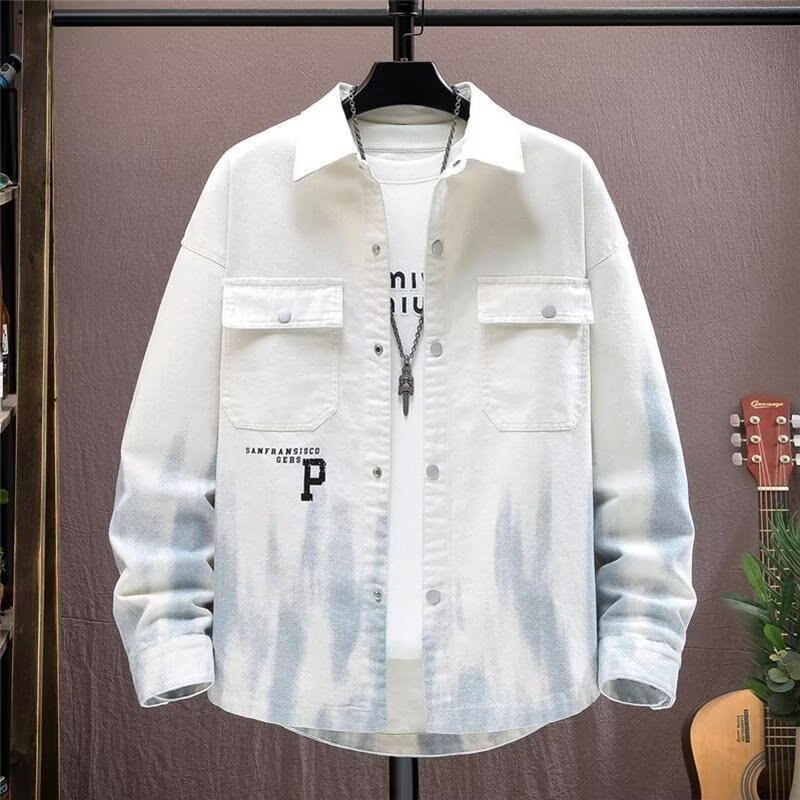 Gradient Color Denim Jacket Men's 2025 Spring and Autum Hanging Dyed Shirt Jacket Men's Spring Clothing Youth Handsome Coat