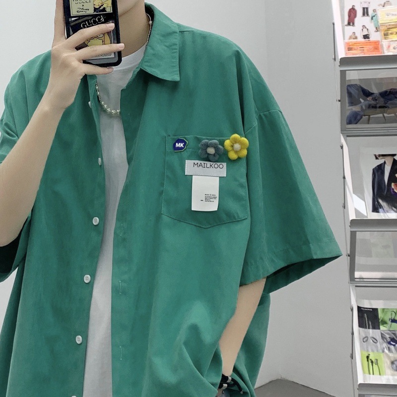 Workwear Short-sleeved Shirt Men's Hong Kong-style Japanese-style Floral Shirt Summer Thin Plagian Handsome Jacket Design Sense Niche Top