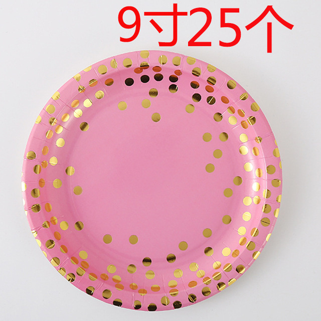 Bronceado transfronterizo pequeño punto Rosa vajilla conjunto taza de papel plato de papel cuchillo de toalla de papel, tenedor y cuchara desechable fábrica de decoración de fiesta