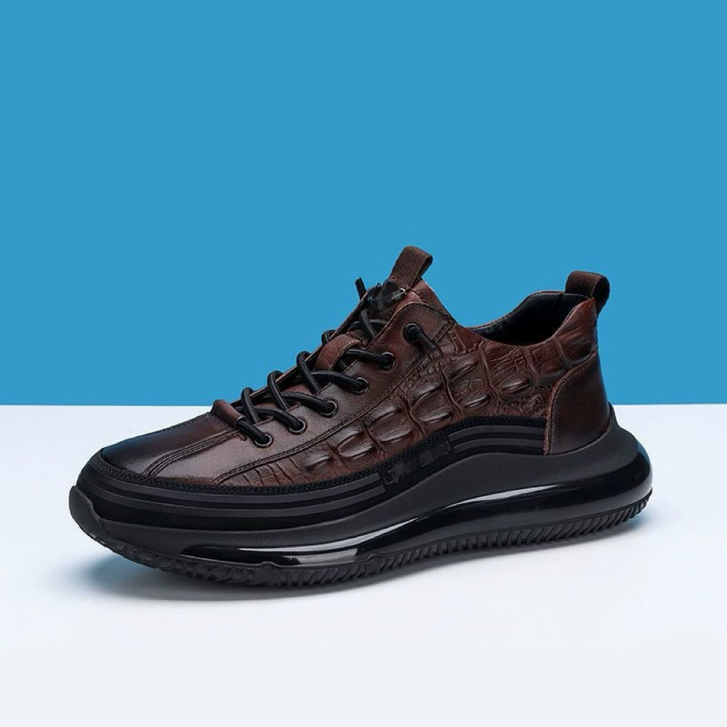 Мужские дышащие ботинки осень-зима 2025 года, новые, с воздушной подушкой, мягкой подошвой из кожи, повседневные спортивные ботинки из первосортной телячьей кожи.