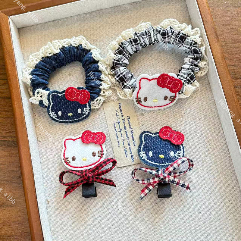 新款卡通猫咪刘海侧边夹发夹甜美少女心蕾丝边发圈发绳百搭发饰|undefined