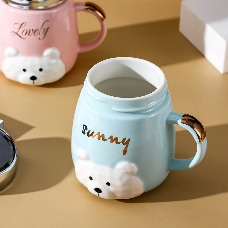 Oficina de moda encantadora taza de cerámica flor taza de té creativa pequeña taza de agua con tapa