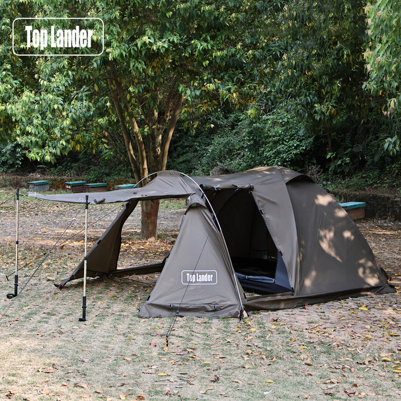 Outdoor Double Tunnel Tent, Flame Retardant, Rainproof, with Built-In Snow Skirt, Four-Season Camping Windproof and Warm Tent