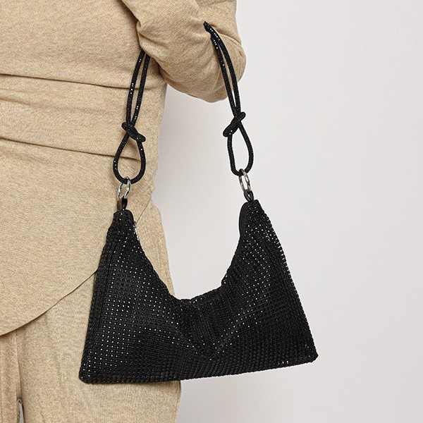 2025 New Trendy Sparkling Faux Rhinestone Knot Crescent Shoulder Bag Luxury Diamond Evening Bag - Thumbnail 4