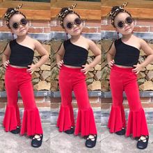 童装 夏季女童t恤黑色欧美打底衫修身宝宝露肩上衣儿童无袖T恤