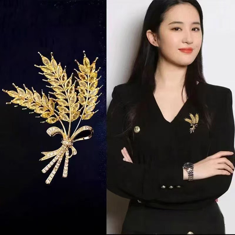 Korean-Style Harvest Wheat Ear Brooch Fashion Elegant Brooch for Suits, Jackets, Cheongsam, and Accessories for Attracting Wealth