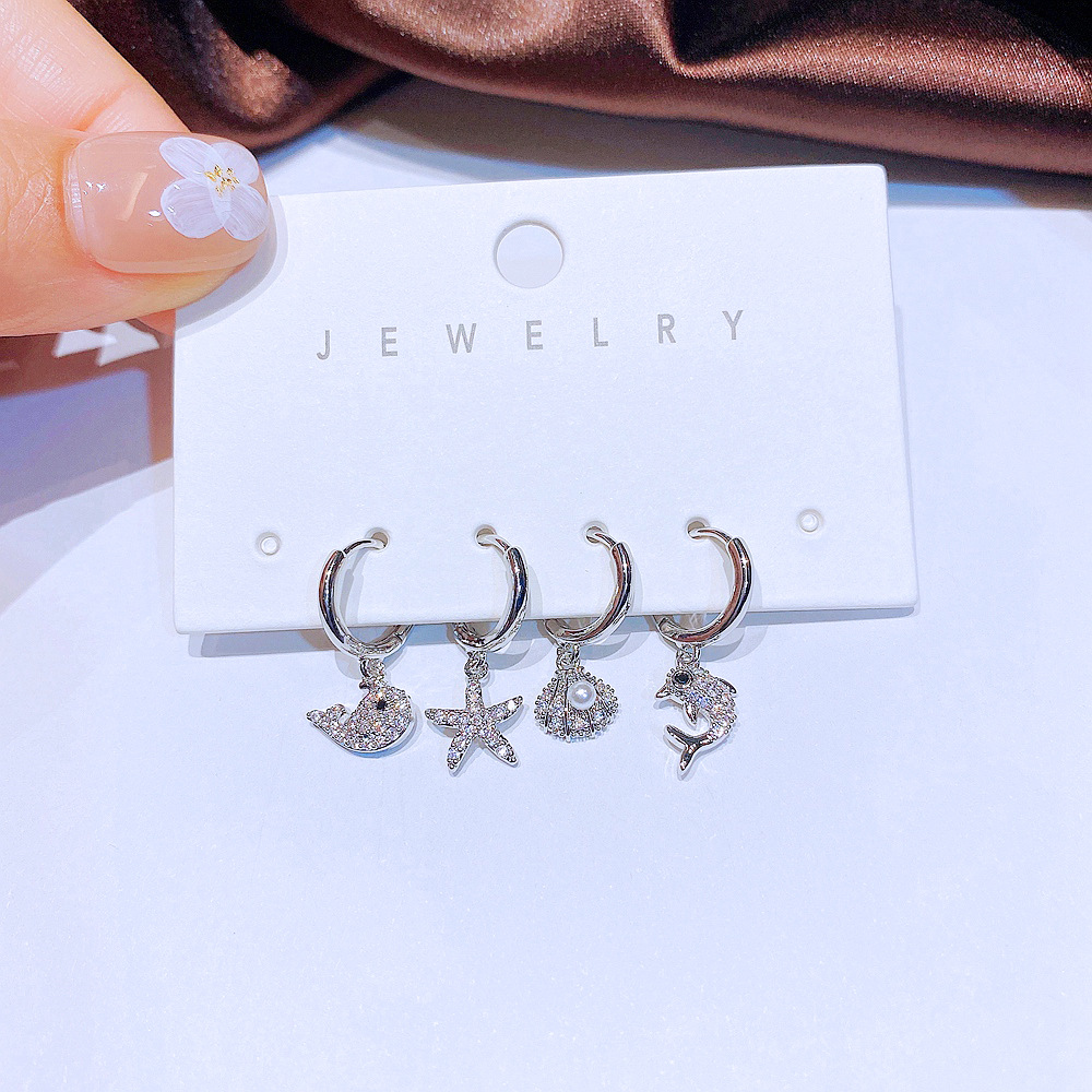 Womenu0027S Fashion Ocean Copper Earrings Inlay Zircon Drop Earrings 4 Pieces