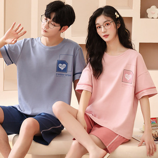 Summer Couple Pajamas Men's Cotton Short-sleeved Shorts Cartoon suit Summer Women's Sweet Casual Thin Home Clothes