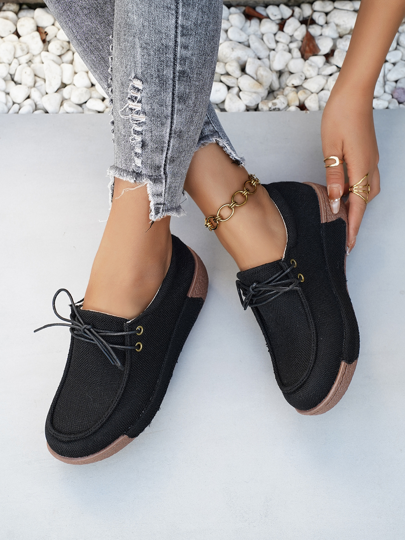 Damen Denim Schnürschuhe Mit Plateau Bequeme Freizeitschuhe_voghion.com