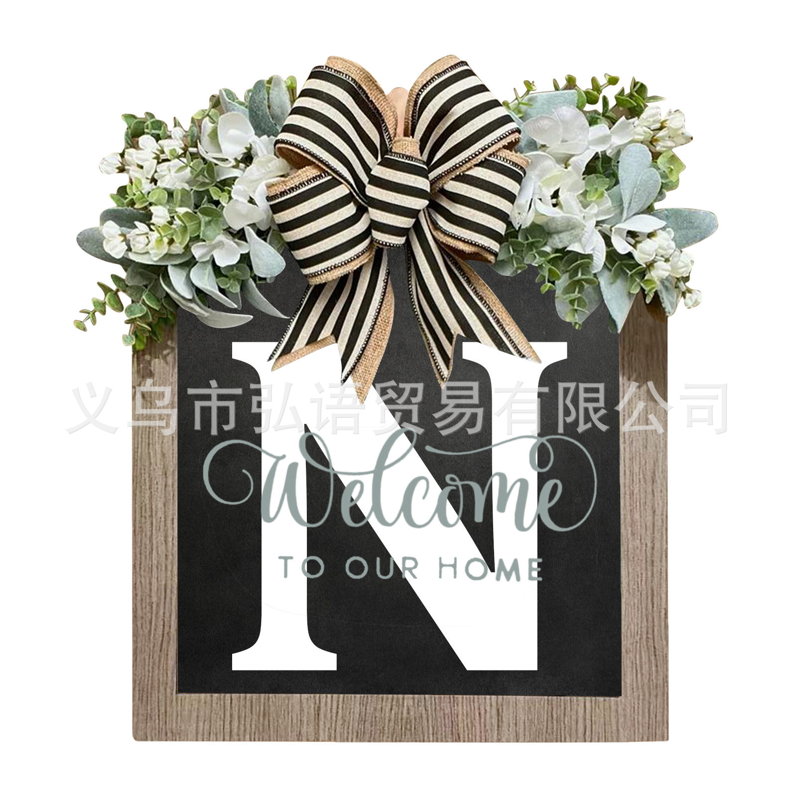 Transfronterizo Apellido Año Ronda Puerta de entrada Wreath26 letras mariposa Placa de puerta Decoración