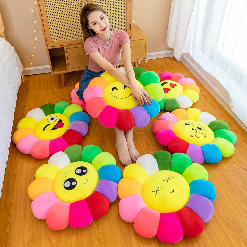 Colorful sunflower petal plush cushion, flower-shaped living room stool, lazy tatami floor, thickened office backrest
