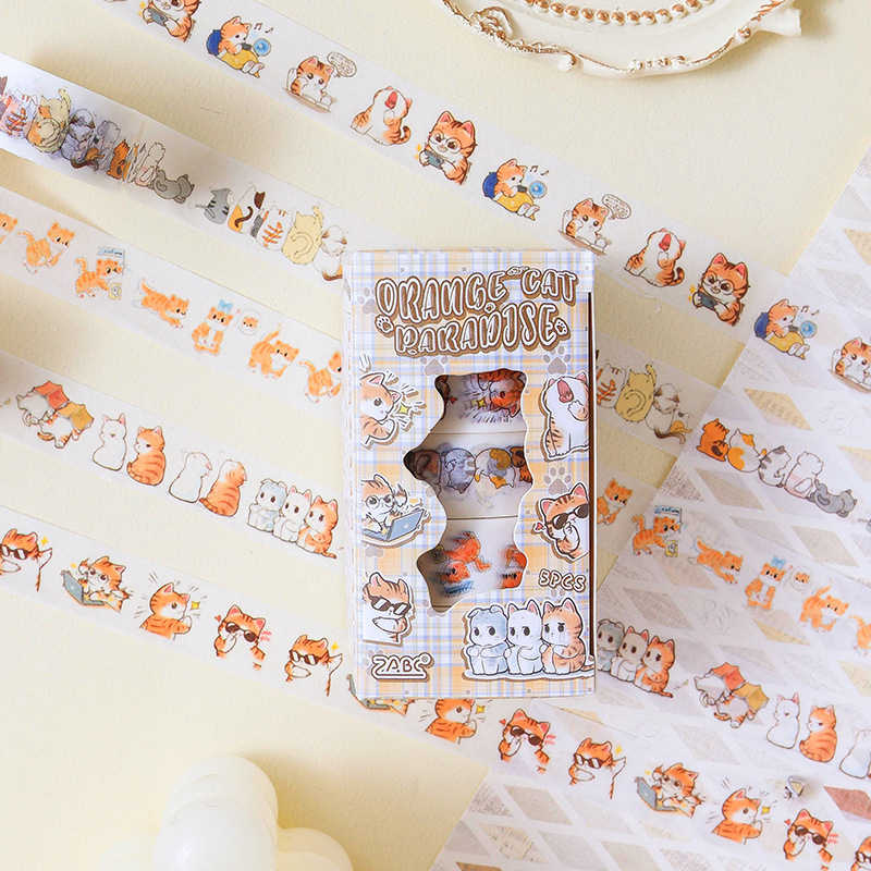 Serie de conjeturas de gatitos Literario y lindo gato 5 rollos y combinación de cinta de papel