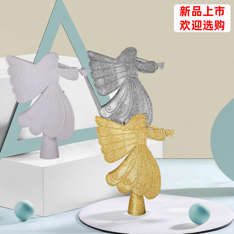 新款跨境天使造型雪花树顶灯树顶星 圣诞树动态雪花图案LED投影灯