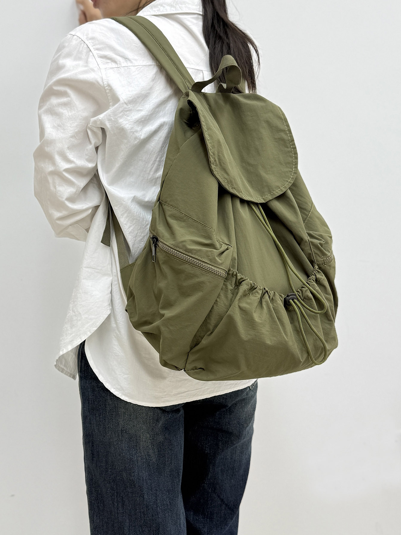Modischer, praktischer Rucksack mit großem Fassungsvermögen, Kordelzug, lässig, leicht, Unisex, aus waschbarem Stoff_voghion.com