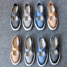 日本玛丽珍女鞋帆布鞋小香风单鞋女夏季水洗做旧浅口文艺松紧带潮